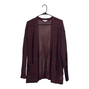 Mudd Burgundy Open Knit Cardigan Sweater Pockets Women's Size Small Boho Indie